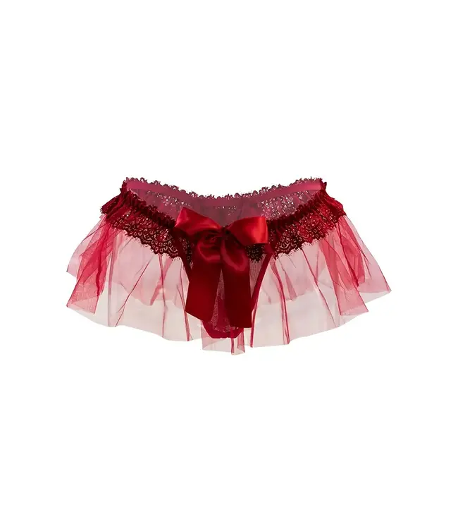 Sexy string met mesh rokje look en strik -rood