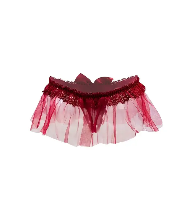 Sexy string met mesh rokje look en strik -rood