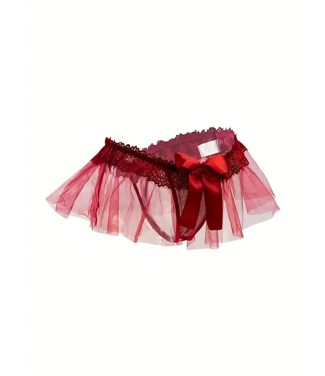 Sexy string met mesh rokje look en strik -rood