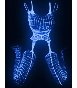 ClassyWear WOW! Sexy glow in the dark stocking lingerie met open kruis  - blauw glow