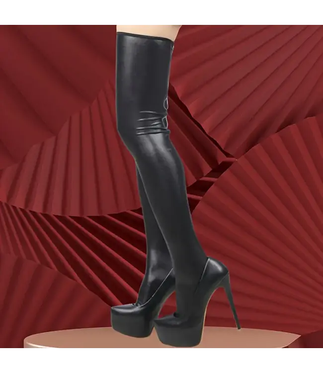 Sexy Leatherlook kousen met rits achterkant - zwart