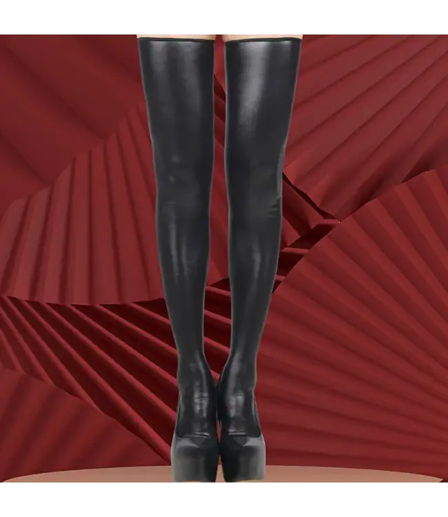 Sexy Leatherlook kousen met rits achterkant - zwart