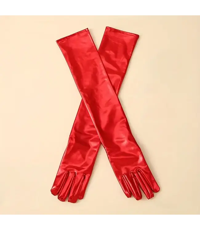 Sexy shimmer leatherlook kousen met handschoenen setje - rood