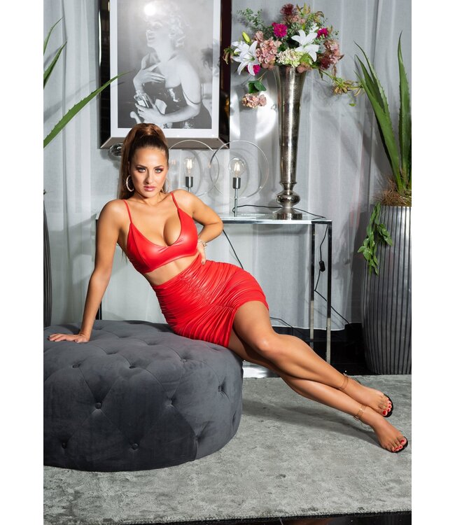 Sexy wetlook rokje - rood