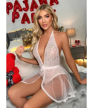 ClassyWear Sexy open achterkant mesh bodysuit lingerie met rokje en panter prints