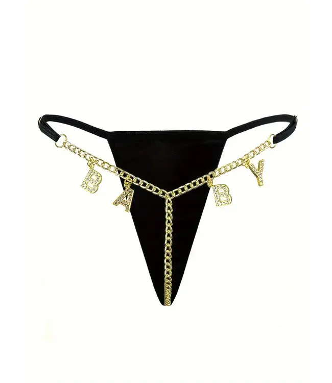 Sexy string met gouden ketting en letters 'BABY'