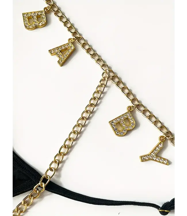 Sexy string met gouden ketting en letters 'BABY'