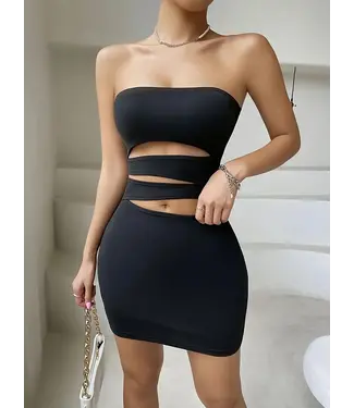 ClassyWear Sexy bodycon mini jurkje met cut out - zwart