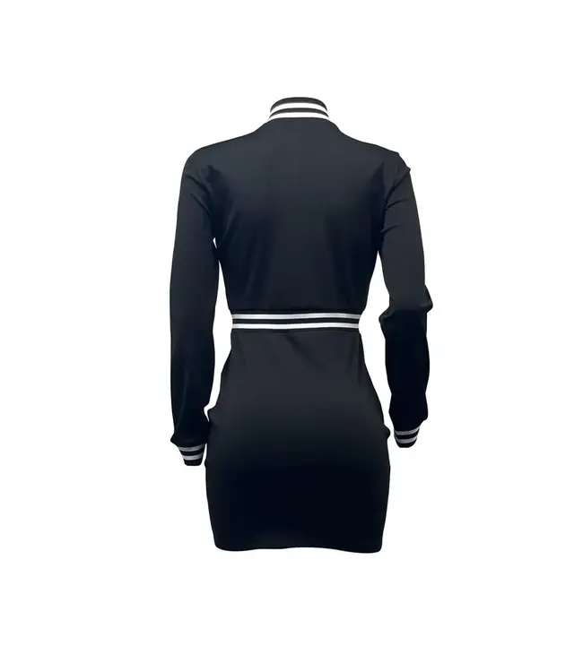 Sexy bodycon sport  jurkje met dubbel rits - zwart