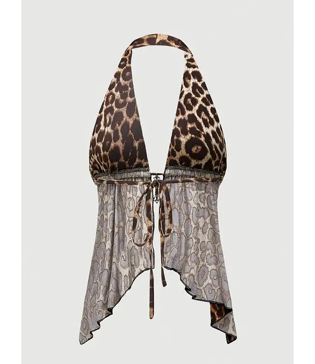 Sexy zachte open rug topje met kruis decoratie - panter