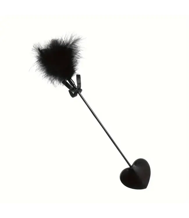 Hart handle PU zweep met Veren - zwart