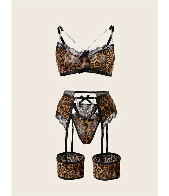 Sexy 4-delige lingerie set met ketting en kant - leo