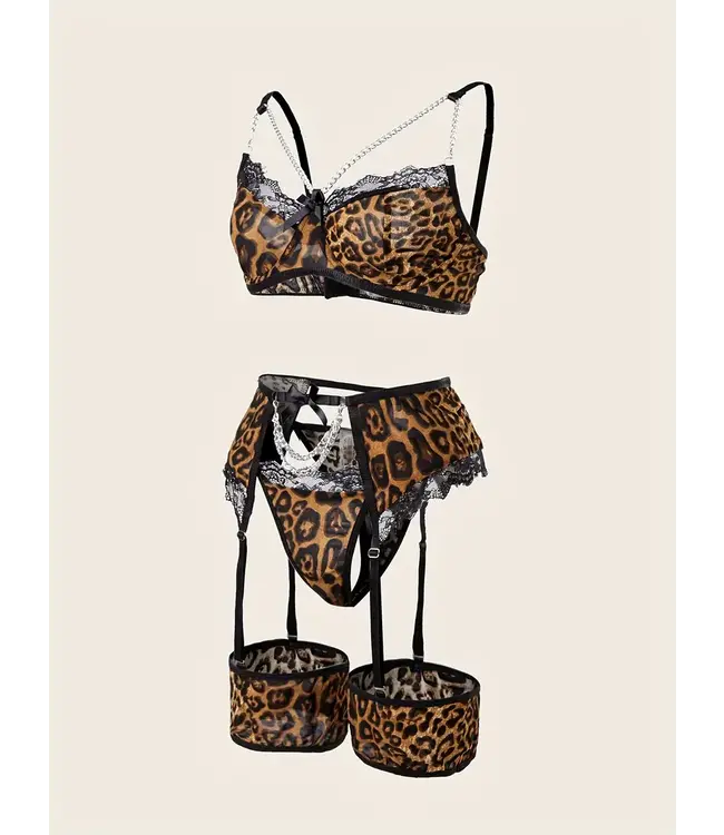 Sexy 4-delige lingerie set met ketting en kant - leo