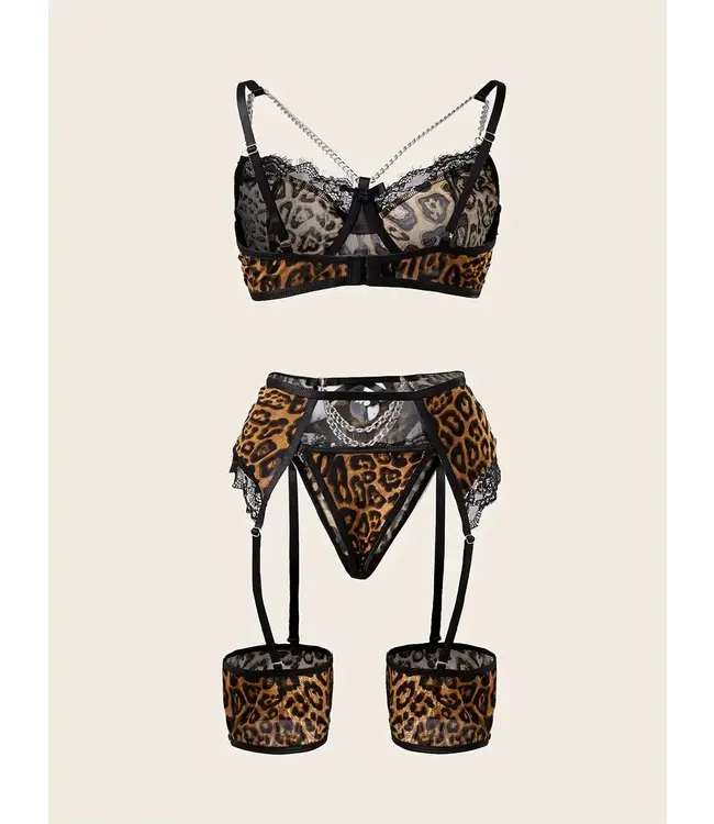 Sexy 4-delige lingerie set met ketting en kant - leo