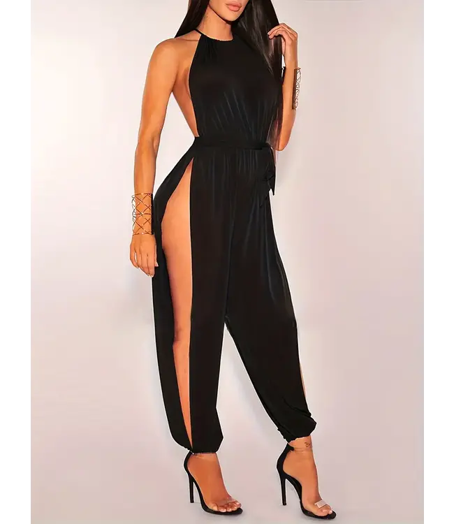 Sexy elegante jumpsuit met cut out - zwart