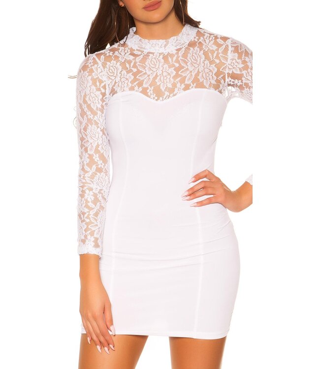 Sexy mini jurk met kant - wit