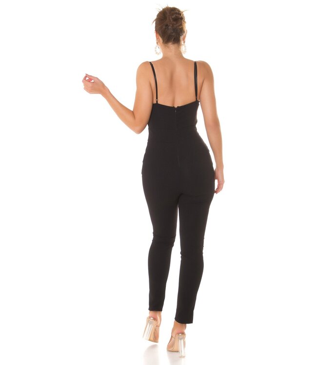 Sexy jumpsuit met cut-out en decoratie - zwart