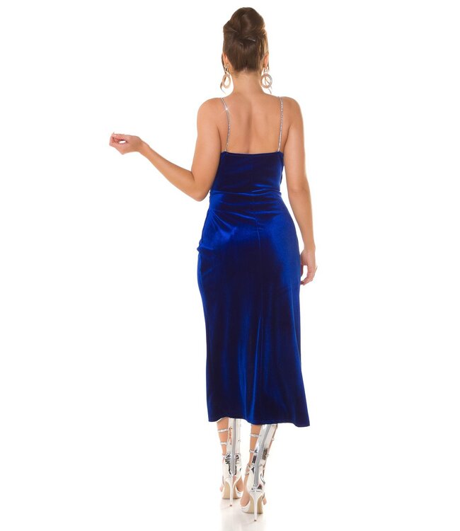 Elegante velvet jurk met glitter straps - blauw