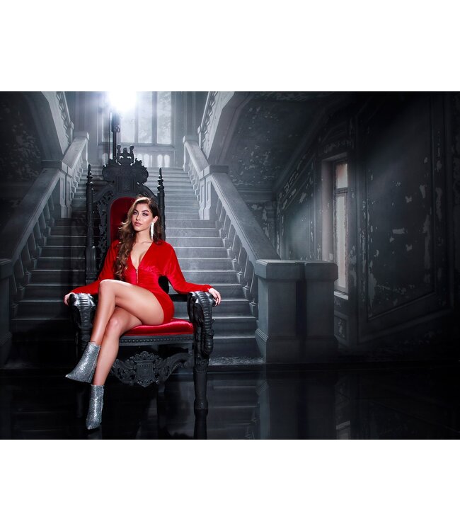 Sexy velvet mini-jurkje met rits -rood