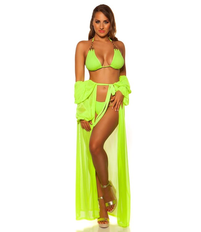 Sexy bikini setje met gouden ketting - neon geel