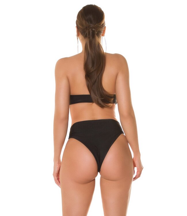 Sexy shimmer bikini setje met gouden decoratie - zwart