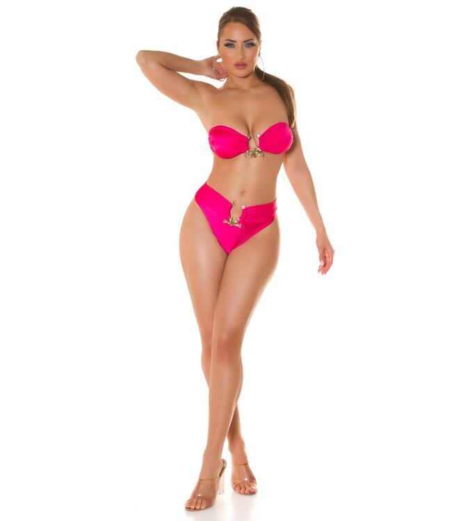 Sexy shimmer bikini setje met gouden decoratie - pink