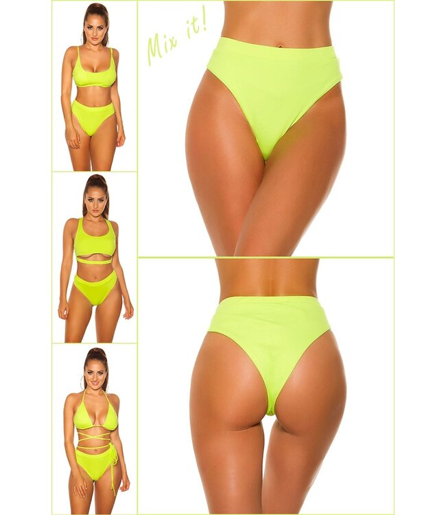 Mix it! Neon geel bikini broekje met hoge taille