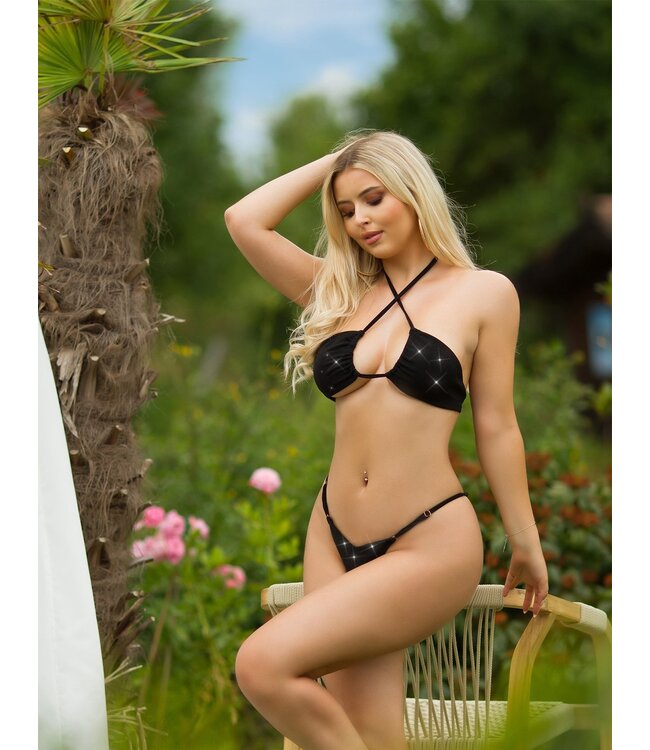 MIX! Sexy glitter bikini broekje Brazilian cut - zwart