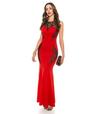 ClassyWear Luxe evening lang jurk met kant - rood