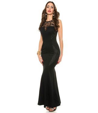 ClassyWear Luxe evening lang jurk met kant - zwart