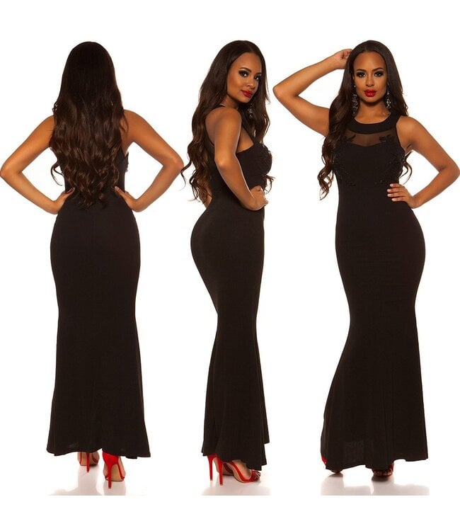 ClassyWear Luxe sexy evening  jurk met mesh - zwart