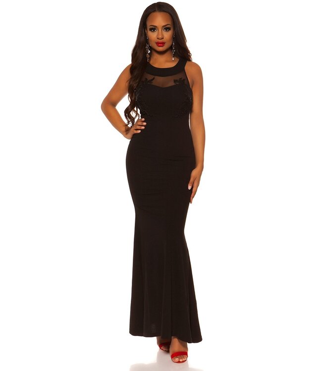 Luxe sexy evening  jurk met mesh - zwart