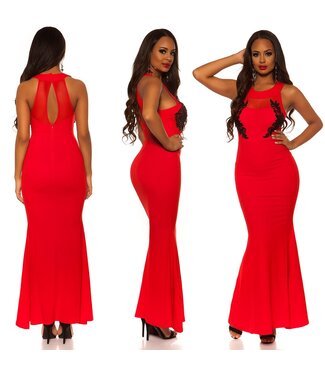 ClassyWear Luxe sexy evening  jurk met mesh -rood