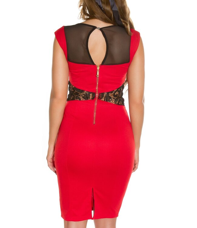 Sexy jurkje met kant en mesh - rood