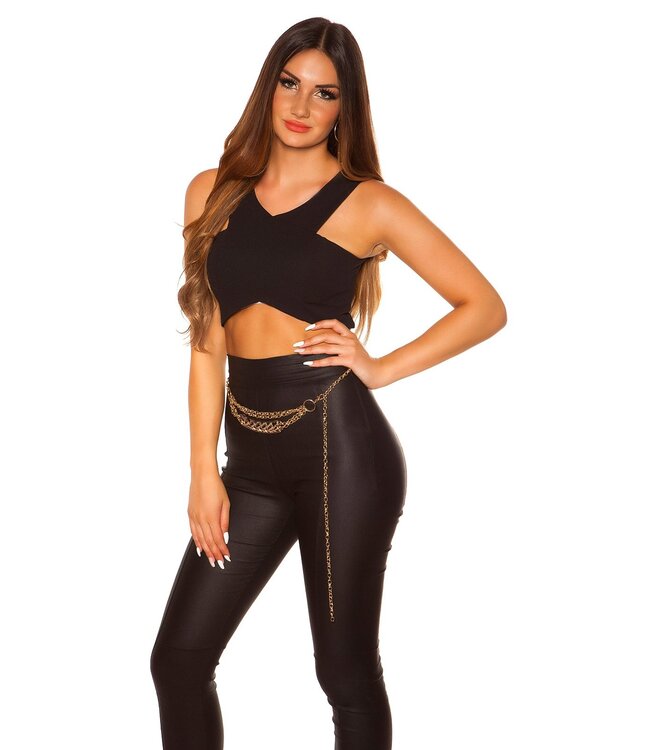 Sexy crop top met rits achterkant - zwart
