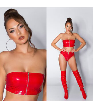 ClassyWear Sexy laklook bandeau topje met rits - rood