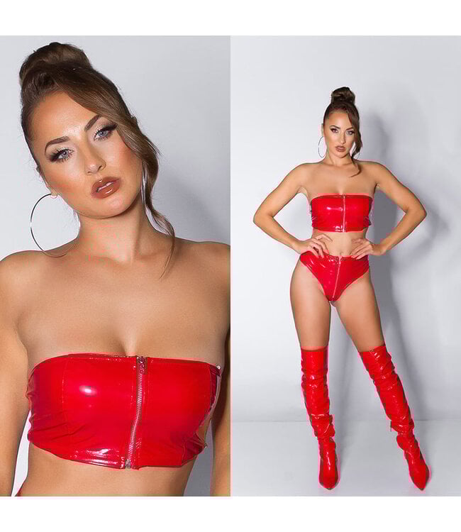 ClassyWear Sexy laklook bandeau topje met rits - rood