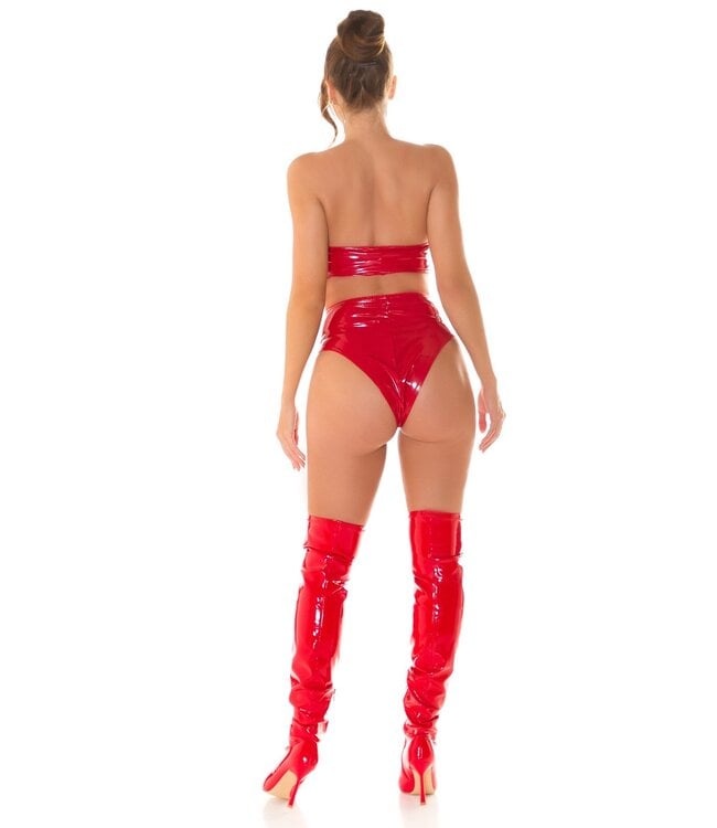 Sexy laklook bandeau topje met rits - rood