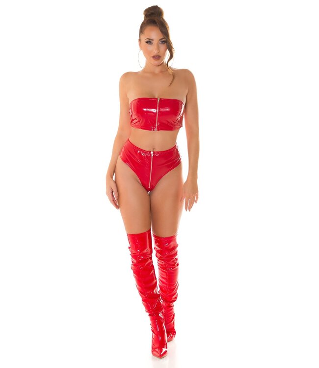 Sexy laklook bandeau topje met rits - rood