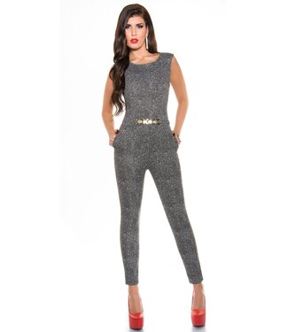 ClassyWear Elegante jumpsuit met gold buckle - grijs