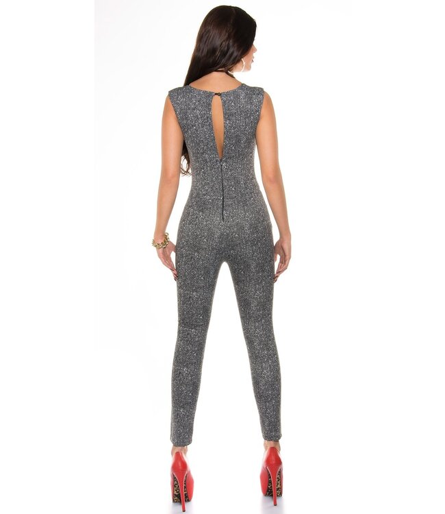 Elegante jumpsuit met gold buckle - grijs