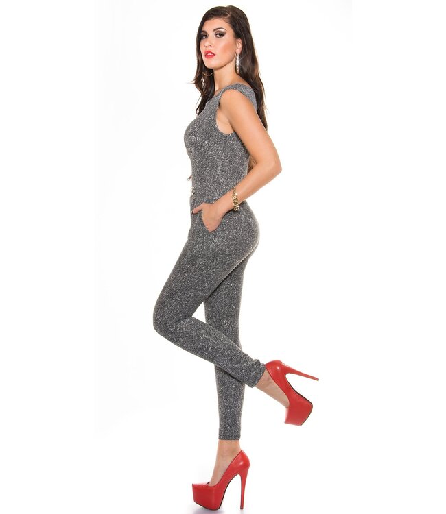 Elegante jumpsuit met gold buckle - grijs