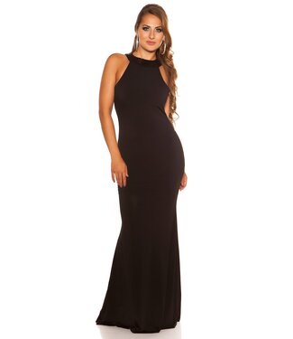 ClassyWear Luxe gala lang jurk met open rug en pailletten - zwart
