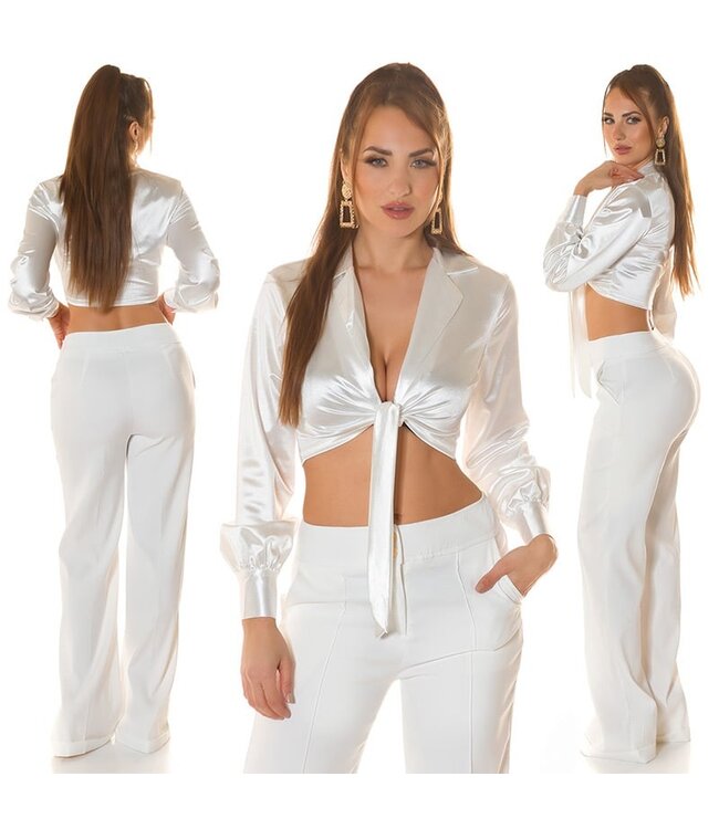 Sexy satijnen blouse top to tie - wit