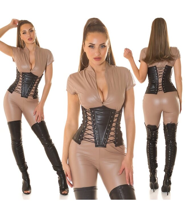 Sexy leatherlook corsage topje - zwart