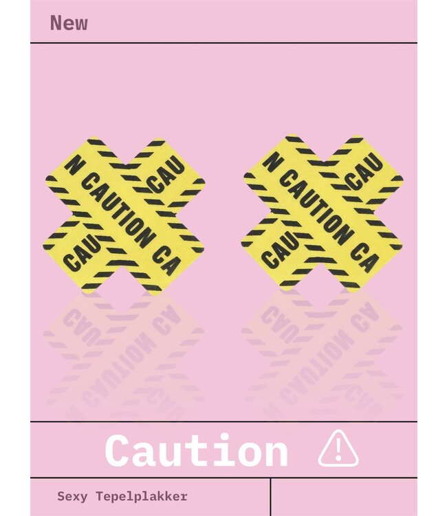 Sexy kruis tepelplakker met 'CAUTION' prints