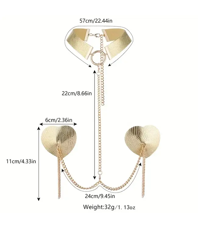 Luxe leatherlook gouden tepleplakker met choker - goud