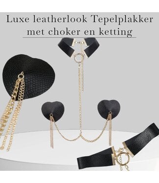 ClassyWear Luxe leatherlook zwarte tepleplakker met choker- zwart
