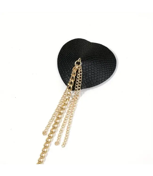 Luxe leatherlook zwarte tepleplakker met choker- zwart