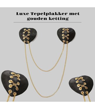 ClassyWear Luxe zwarte tepelplakker met gouden ketting- zwart